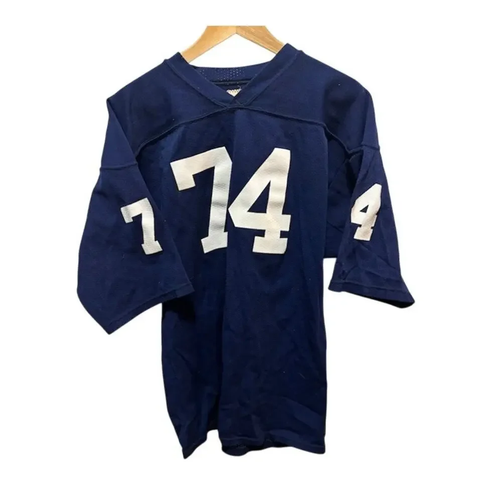 Vintage Red Fox Football Jersey Mens XL Blue #74 Mesh USA Made 70s 80s - Picture 1 of 9